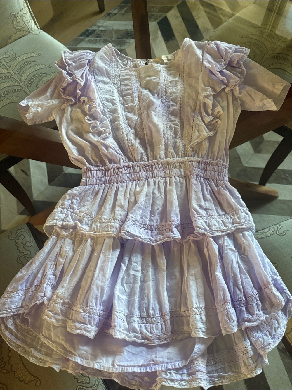 LoveShackFancy Lavender Ruffle Tiered Mini Dress